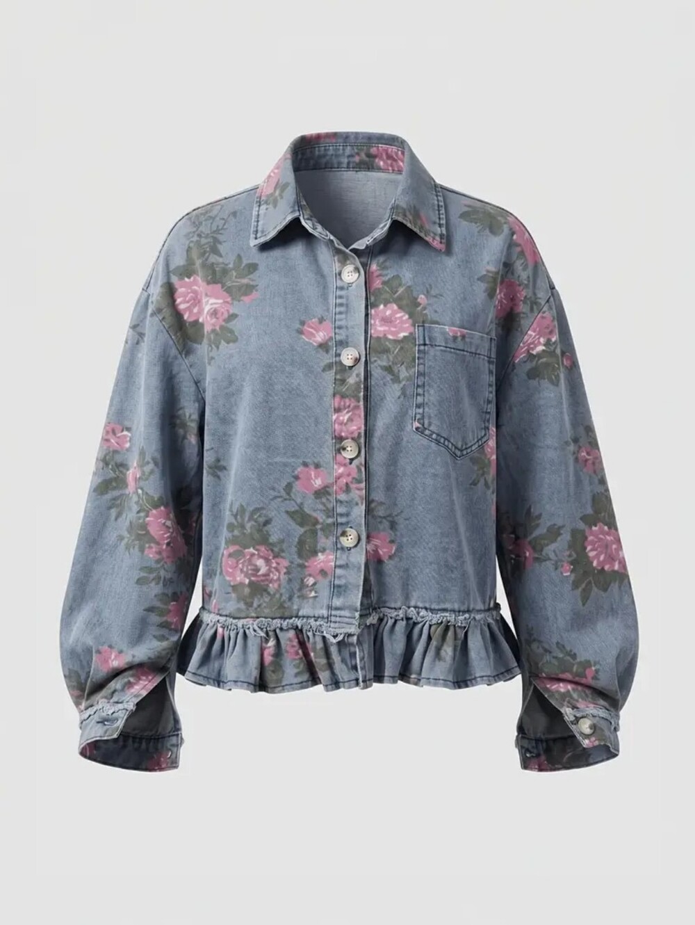 European And American Retro Washed Denim Printed Jacket, Loose-Fit Long-Sleeve F - Picture 3 of 5